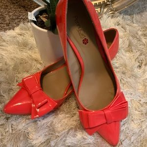 Orange Patent Bow Pumps